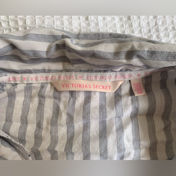 Victoria’s Secret Cotton Mayfair Blue White Pinstripe Pajama Set - Size Small - Picture 7 of 16